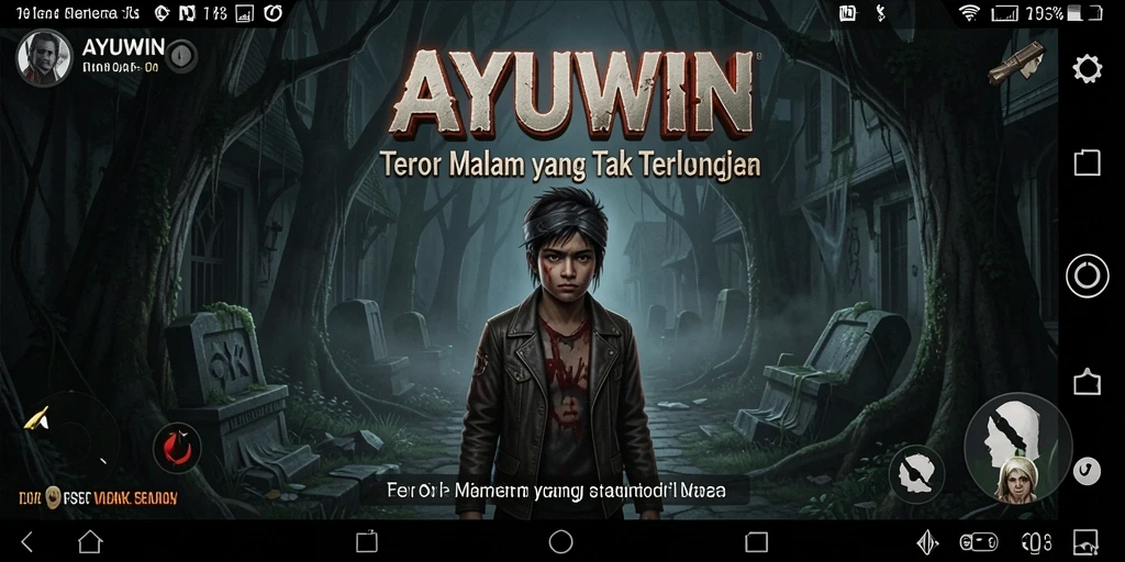 Screenshot gameplay AYUWIN menampilkan suasana horor yang mencekam.