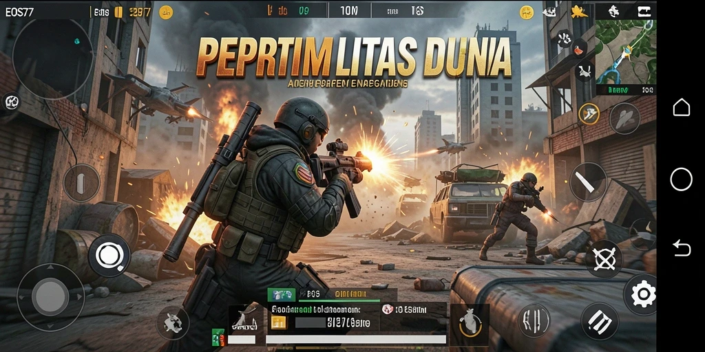 Screenshot menampilkan aksi seru dalam gameplay FPS EOS77.