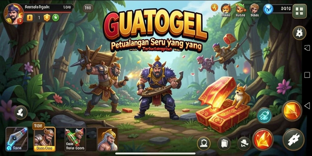 Tangkapan layar utama GUATOGEL yang menunjukkan aksi petualangan yang menegangkan.
