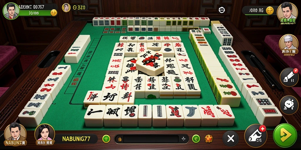 Screenshot menunjukkan gameplay Mahjong NABUNG77 yang menantang dan interaktif.