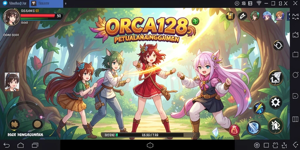 Tangkapan layar gameplay ORCA128 dengan aksi karakter dinamis.