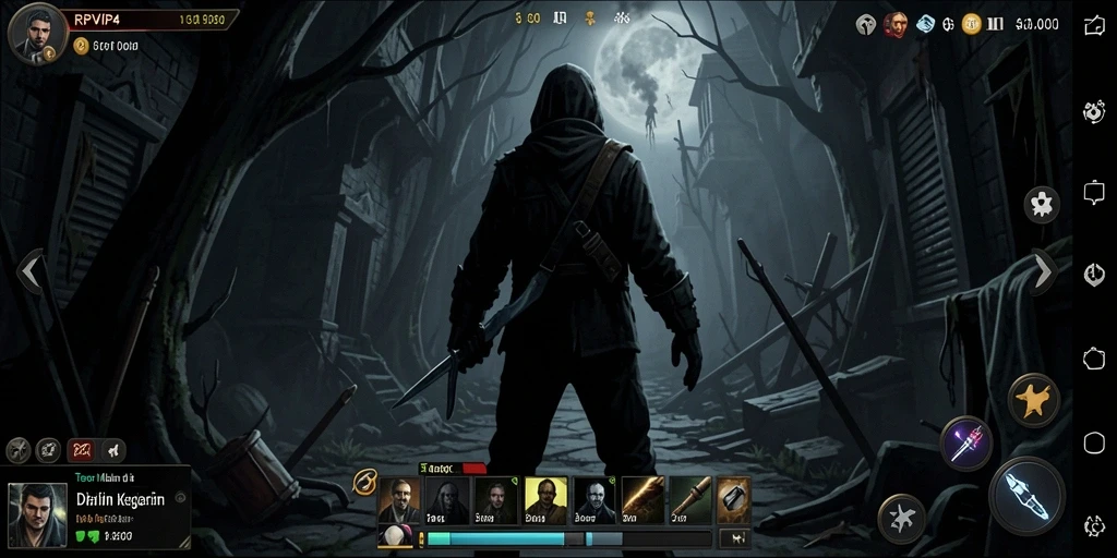 Screenshot gameplay RPVIP4 menunjukkan suasana horor yang menegangkan.