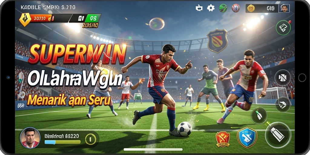 Screenshot utama SUPERWIN menampilkan aksi kompetisi olahraga yang seru.